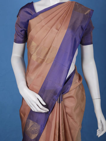 Dusty Peach Leaf Design Zari Woven Soft Silk Saree - Diadem