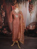 Dusty Peach Leafy Sequins and Beads Embroidered Design Organza Straight Cut Salwar Suit with Matching Dupatta