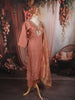 Dusty Peach Leafy Sequins and Beads Embroidered Design Organza Straight Cut Salwar Suit with Matching Dupatta