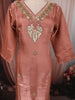 Dusty Peach Leafy Sequins and Beads Embroidered Design Organza Straight Cut Salwar Suit with Matching Dupatta