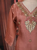 Dusty Peach Leafy Sequins and Beads Embroidered Design Organza Straight Cut Salwar Suit with Matching Dupatta
