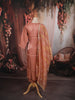 Dusty Peach Leafy Sequins and Beads Embroidered Design Organza Straight Cut Salwar Suit with Matching Dupatta