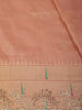Dusty Peach Rose Floral Butta Zari Woven Design Pure Satin Saree with Scalloped Border