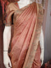 Dusty Peach Rose Floral Butta Zari Woven Design Pure Satin Saree with Scalloped Border