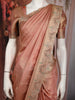 Dusty Peach Rose Floral Butta Zari Woven Design Pure Satin Saree with Scalloped Border