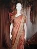 Dusty Peach Rose Floral Butta Zari Woven Design Pure Satin Saree with Scalloped Border