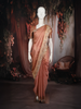 Dusty Peach Rose Floral Butta Zari Woven Design Pure Satin Saree with Scalloped Border