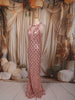 Dusty Peach Scallop Sequins Embroidered Design Sequins Fabric Party Wear Fish Cut Gown with Draped Beaded Neckline