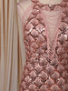 Dusty Peach Scallop Sequins Embroidered Design Sequins Fabric Party Wear Fish Cut Gown with Draped Beaded Neckline
