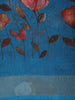 Dusty Peacock Blue Floral Printed Design Linen Cotton Casual Wear Saree