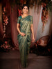 Dusty Peacock Teal Blue Paisley Zari Woven Design Tissue Silk Saree with Zari Border