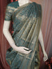 Dusty Peacock Teal Blue Paisley Zari Woven Design Tissue Silk Saree with Zari Border