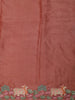 Dusty Pink Checked Woven Design Pure Tussar Saree with Motif Thread Embroidered Border