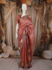 Dusty Pink Checked Woven Design Pure Tussar Saree with Motif Thread Embroidered Border