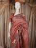 Dusty Pink Checked Woven Design Pure Tussar Saree with Motif Thread Embroidered Border