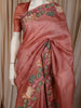 Dusty Pink Checked Woven Design Pure Tussar Saree with Motif Thread Embroidered Border
