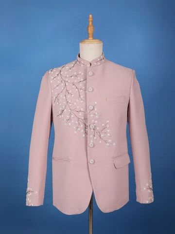 Dusty Pink Floral Bead Embroidery polyester Men's Suit Set - Diadem
