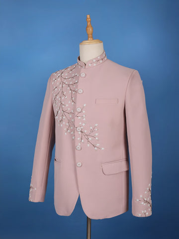 Dusty Pink Floral Bead Embroidery polyester Men's Suit Set - Diadem