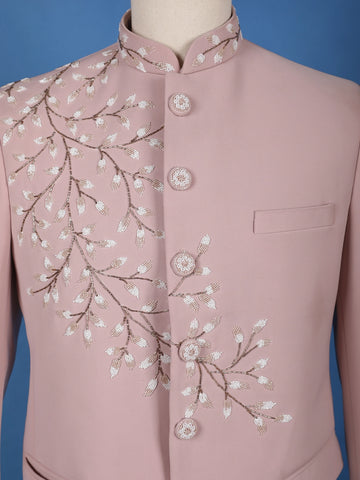Dusty Pink Floral Bead Embroidery polyester Men's Suit Set - Diadem