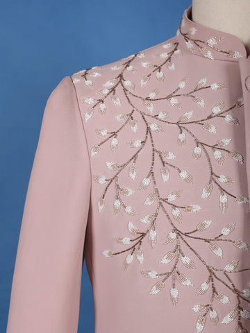 Dusty Pink Floral Bead Embroidery polyester Men's Suit Set - Diadem