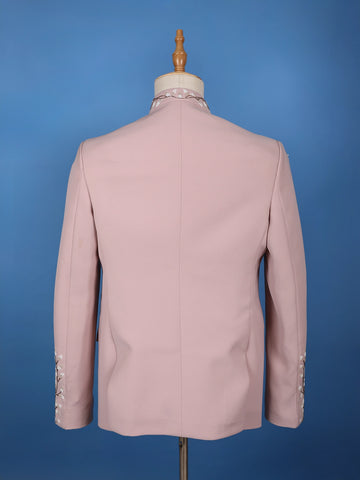 Dusty Pink Floral Bead Embroidery polyester Men's Suit Set - Diadem
