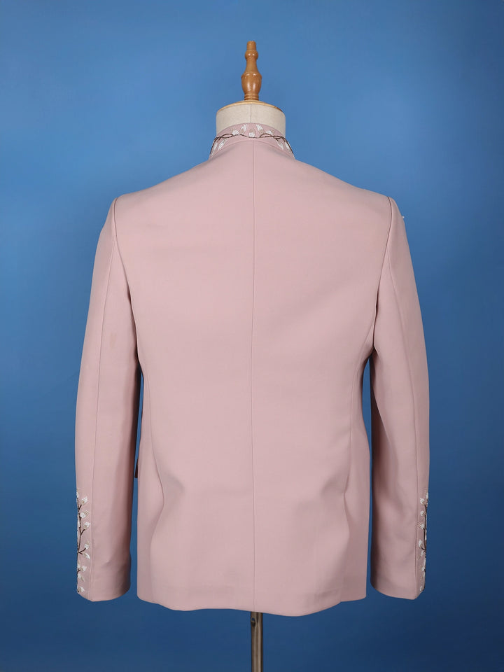 Dusty Pink Floral Bead Embroidery polyester Men's Suit Set - Diadem