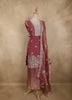 Dusty Pink Floral Embroidered and Stone Embellished Design Organza Palazzo Suit