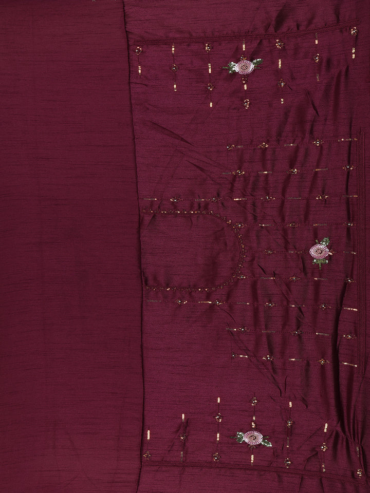 Dusty Pink Floral Sequins Embroidered Organza Saree - Diadem