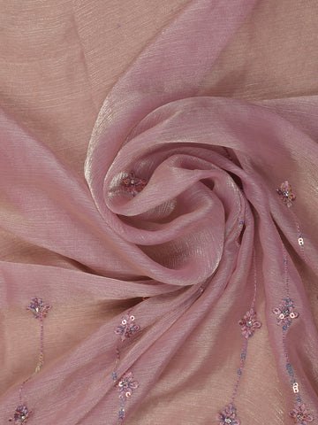 Dusty Pink Floral Sequins Embroidered Organza Saree - Diadem
