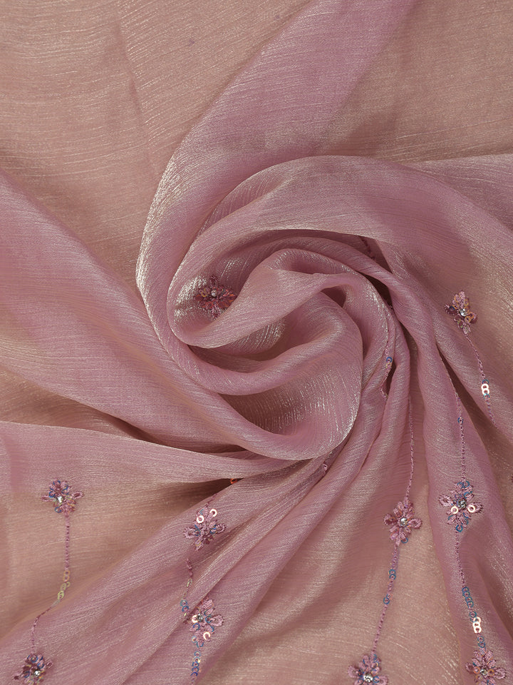 Dusty Pink Floral Sequins Embroidered Organza Saree - Diadem