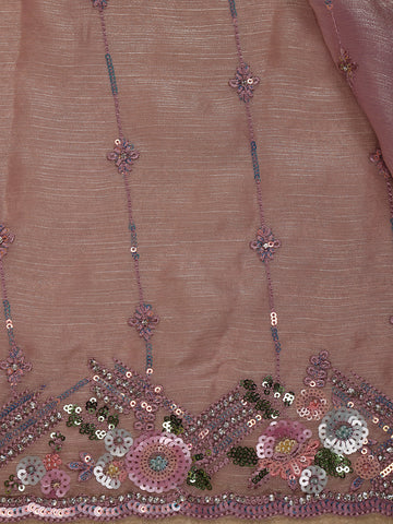 Dusty Pink Floral Sequins Embroidered Organza Saree - Diadem