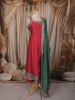 Dusty Pink Floral Zari Embroidered Design Silk Anarkali Salwar Suit with Contrast Dupatta
