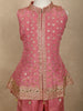 Dusty Pink Floral Zari Embroidered Design Tissue Kids Palazzo Suit with Dupatta