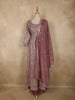 Dusty Pink Leaf Sequins Embroidered Design Georgette Palazzo Suit with Dupatta