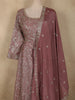 Dusty Pink Leaf Sequins Embroidered Design Georgette Palazzo Suit with Dupatta