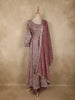 Dusty Pink Leaf Sequins Embroidered Design Georgette Palazzo Suit with Dupatta