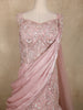 Dusty Pink Sequins and Beads Embellished Design Net Mermaid Gown with Attached Drape