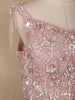 Dusty Pink Sequins and Beads Embellished Design Net Mermaid Gown with Attached Drape