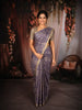 Dusty Purple Geometric Printed Design Tussar Silk Saree with Zari Border