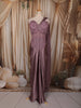 Dusty Purple Heavy Sequin and Beads Embroidered Design Corset Style Pre-Draped Satin Skirt Top