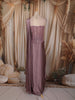 Dusty Purple Heavy Sequin and Beads Embroidered Design Corset Style Pre-Draped Satin Skirt Top