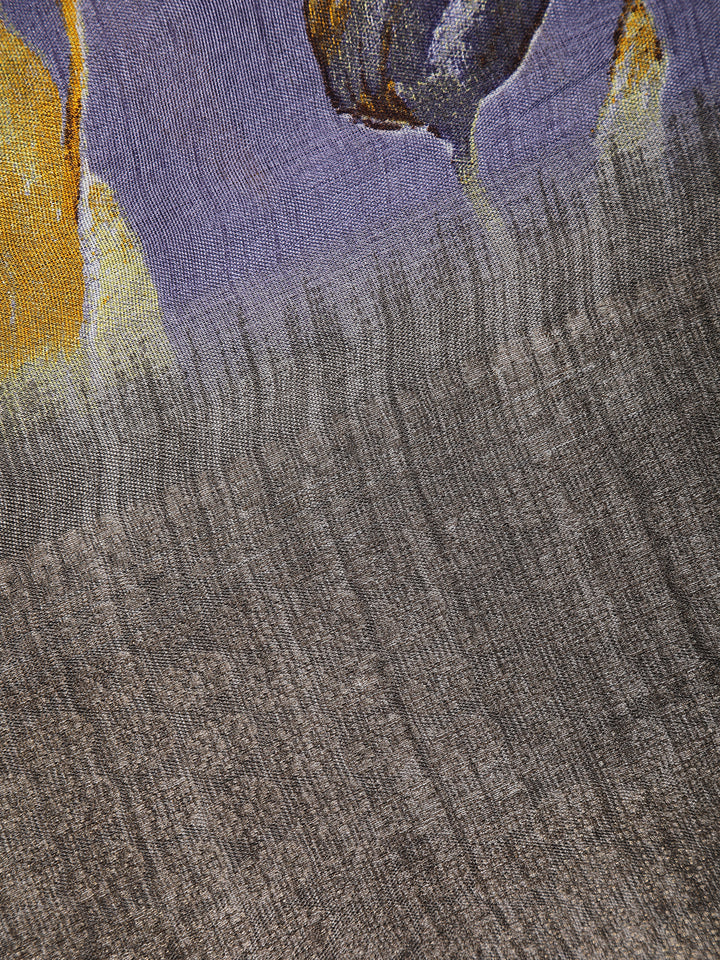 Dusty Purple Leaf Printed Raw Silk Saree - Diadem