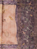 Dusty Rose Floral Design Semi Tussar Saree with Contrast Purple Embroidered Border