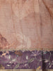 Dusty Rose Floral Design Semi Tussar Saree with Contrast Purple Embroidered Border