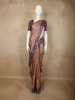 Dusty Rose Floral Design Semi Tussar Saree with Contrast Purple Embroidered Border
