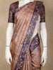 Dusty Rose Floral Design Semi Tussar Saree with Contrast Purple Embroidered Border