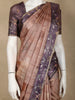 Dusty Rose Floral Design Semi Tussar Saree with Contrast Purple Embroidered Border