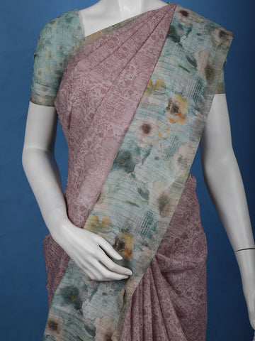 Dusty Rose Floral Design Tussar Silk Saree - Diadem