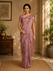Dusty Rose Floral Printed Cotton Saree with Subtle Golden Zari Border