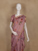Dusty Rose Floral Printed Cotton Saree with Subtle Golden Zari Border